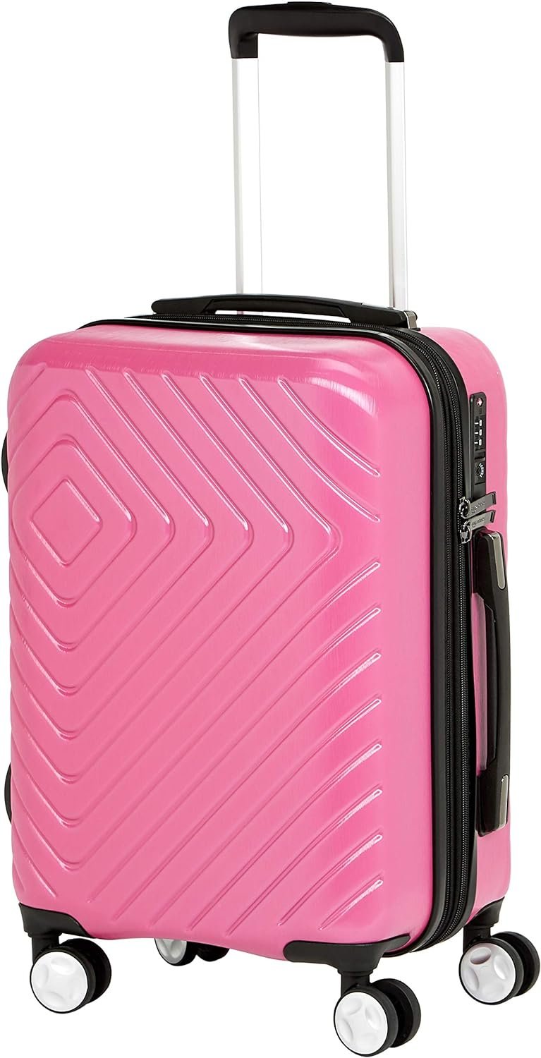 Amazon Basics Expandable Geometric Travel Luggage - 21.7-inch Suitcase With Four Spinner Wheels and Built-In TSA Lock, Pink