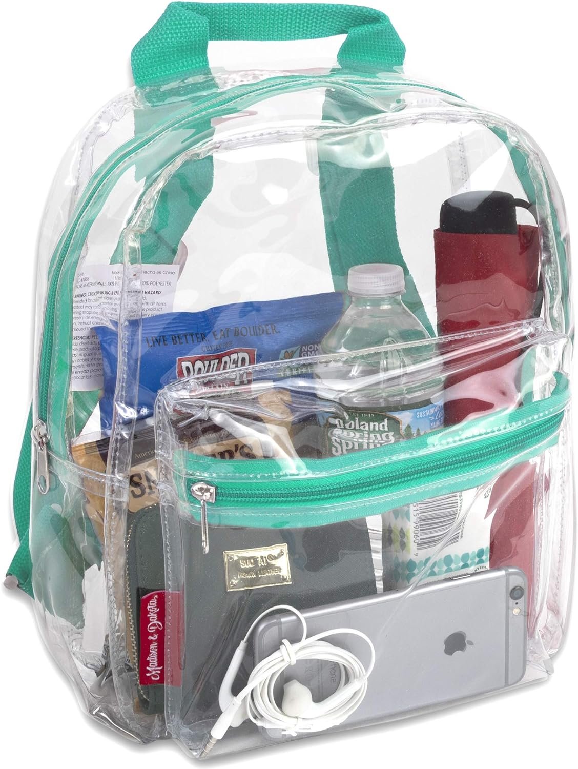 MADISON & DAKOTA Clear Mini Backpacks for Beach, Travel - Stadium Approved Bag with Adjustable Straps