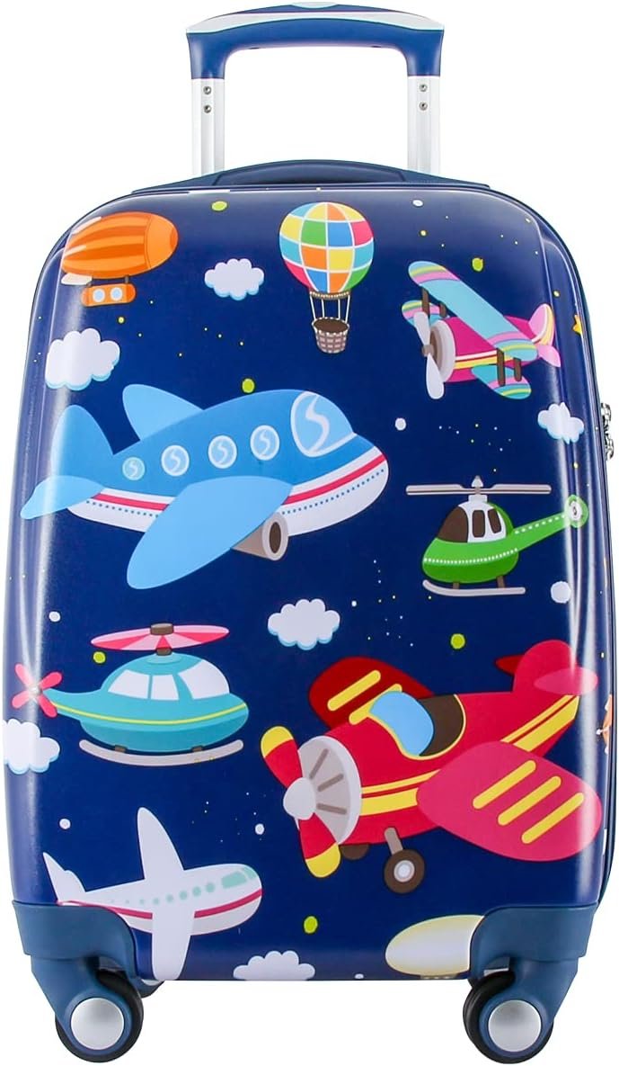 Kids Carry On Luggage for Boy's, Girl's Children Rolling Suitcase with 4 Spinner Wheels Hardshell Case for Toddler to Travel (airplane)