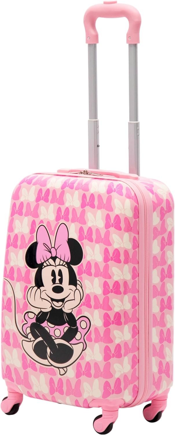 FUL Disney Minnie Mouse 21 Inch Kids Carry On Luggage, Hardshell Rolling Suitcase with Spinner Wheels, Pink-Bows