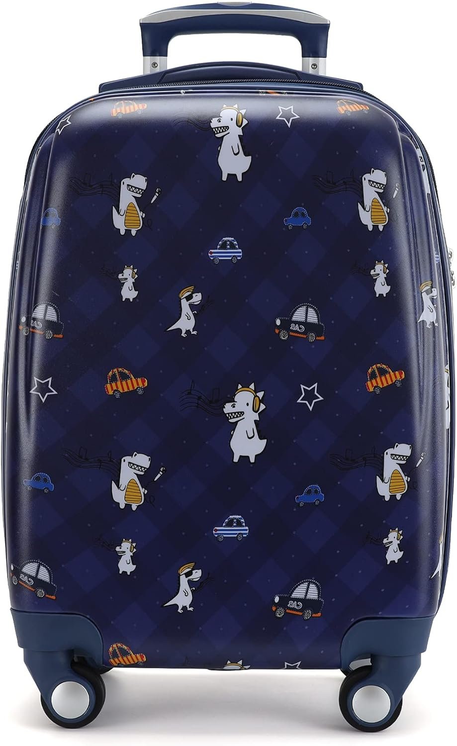 Kids Carry On Luggage Children Rolling Suitcase with 4 Wheels Hardshell Case for Toddler to Travel (dinosaur&car)