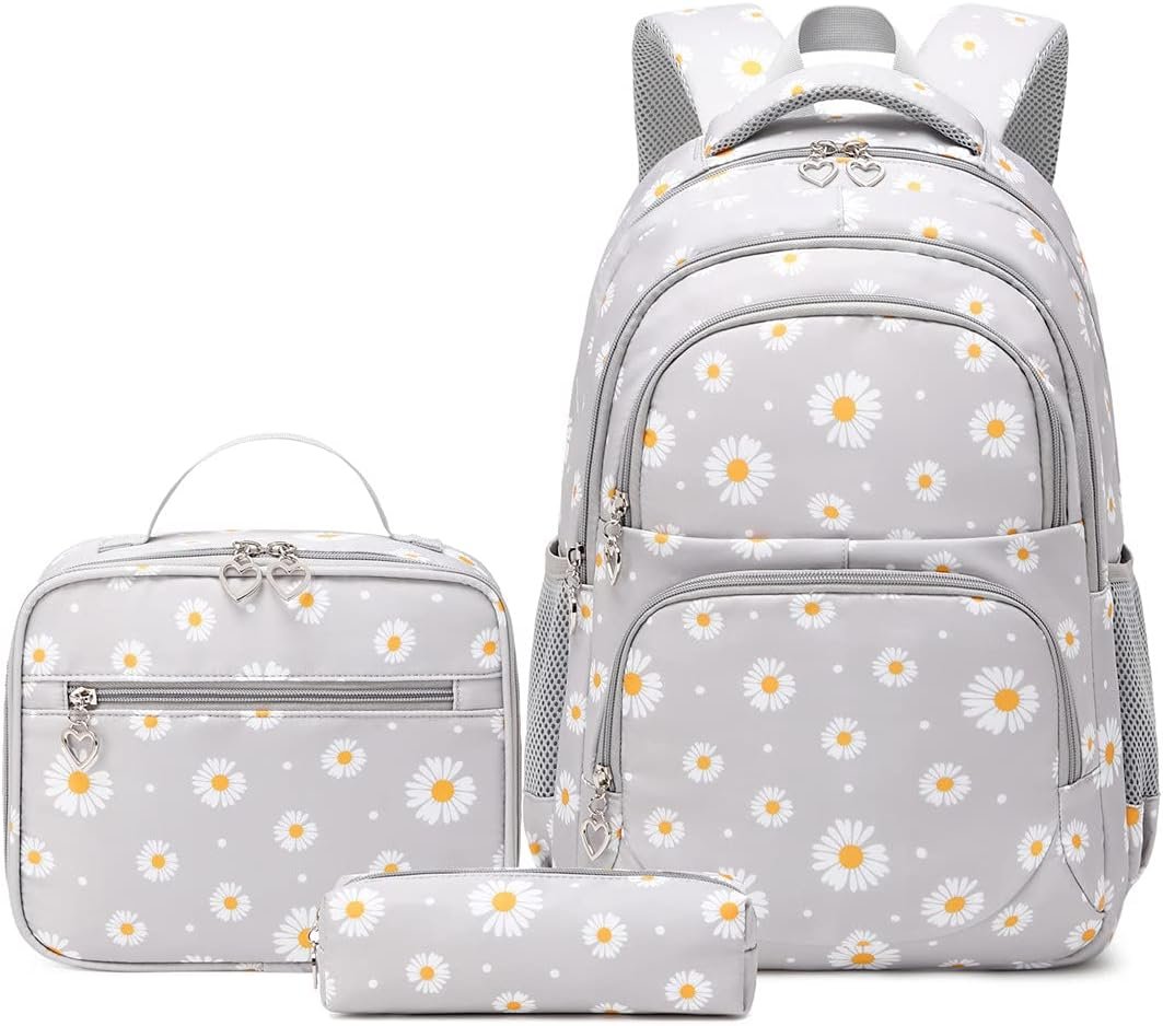 3Pcs Daisy Prints Backpack Sets Kids Bookbag Primary School Daypack Elementary Students Knapsack for Teens Girls