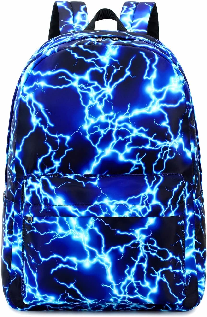 Boy School Backpack Elementary Middle Lightning Bookbag Laptop Teenager Waterproof Lightweight 17 Inches (1-Blue)