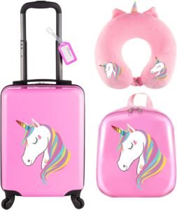 Sanwuta 4 Pcs Unicorn Kids Rolling Luggage Set – Fun & Functional Travel Companion