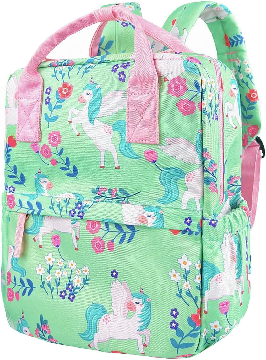 Cute Preschool Backpack Toddler School Book Bag for Girls Boys Kids Kindergarten Nursery Travel Bag with Chest Strap(12inch, Green Unicorn)