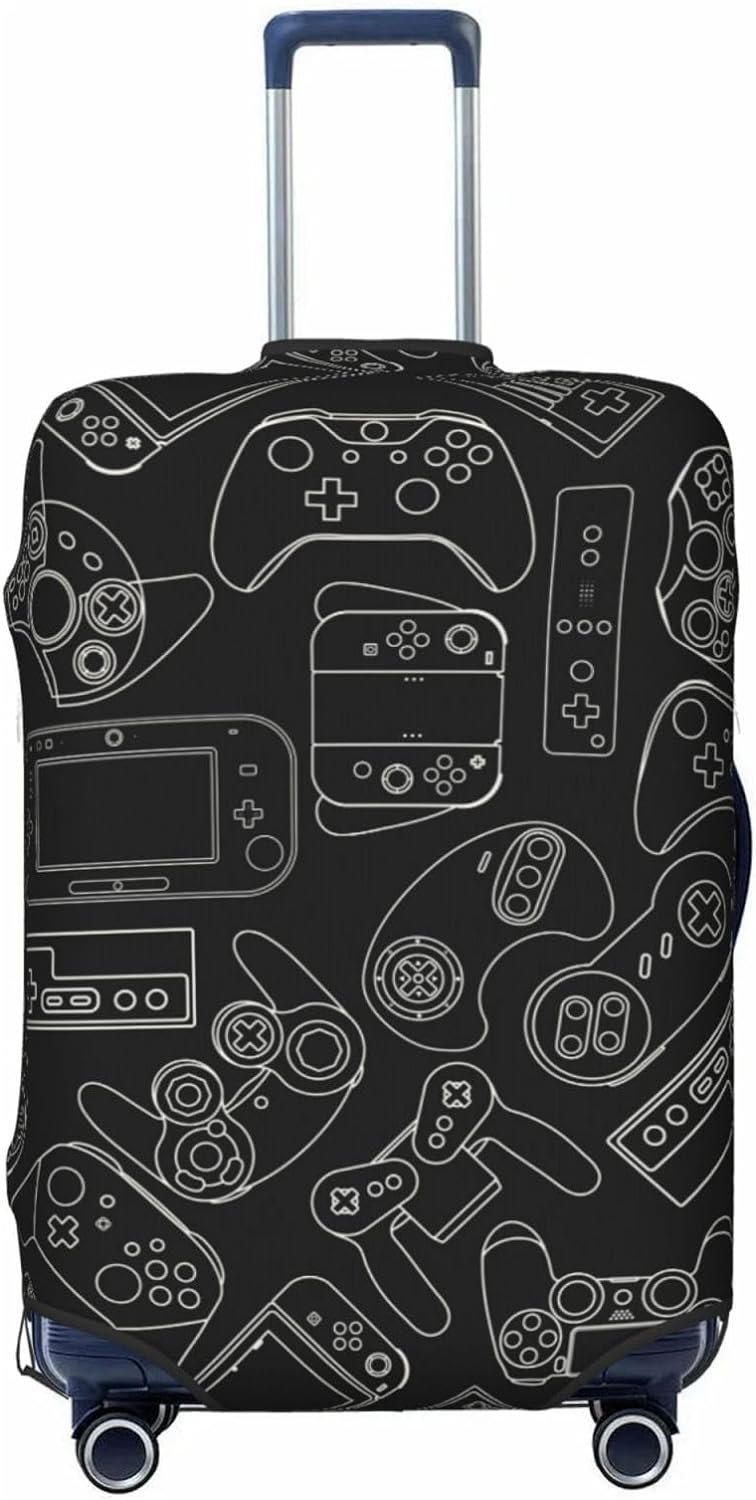 Video Game Controller Pattern Luggage Suitcase Covers Elastic Washable Gaming Gadgets Luggage Protector Travel Suitcase Protective Cover For Kid And Adult, M (Fit 22-24 Inch Luggage)