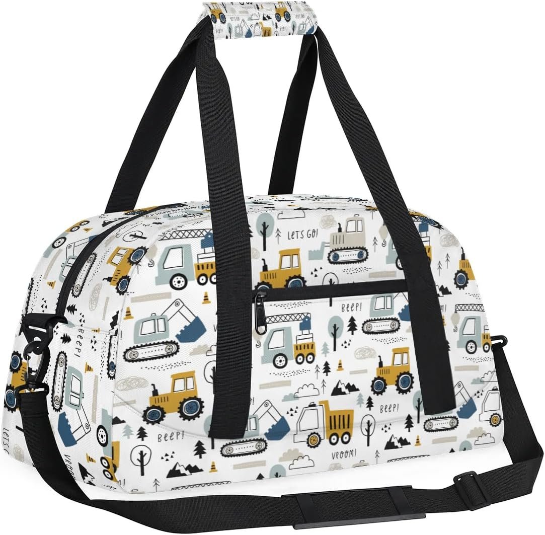 Cartoon Truck Duffle Bags for Kids,Waterproof Sports Gym Bag,Travel Weekender Overnight Bag,Foldable Gymnastics Work Out Bags Portable Gymnastics Sleepover Bags Lightweight Sports Duffel Bags