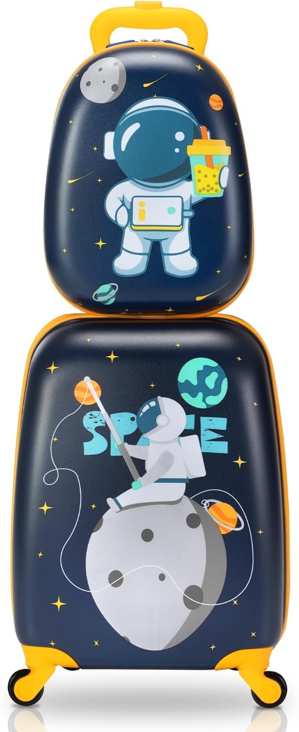 Sandinrayli Kids Luggage with Wheels for Boys, Kids Suitcases for Boys, Toddler Hardshell Suitcase (Space)