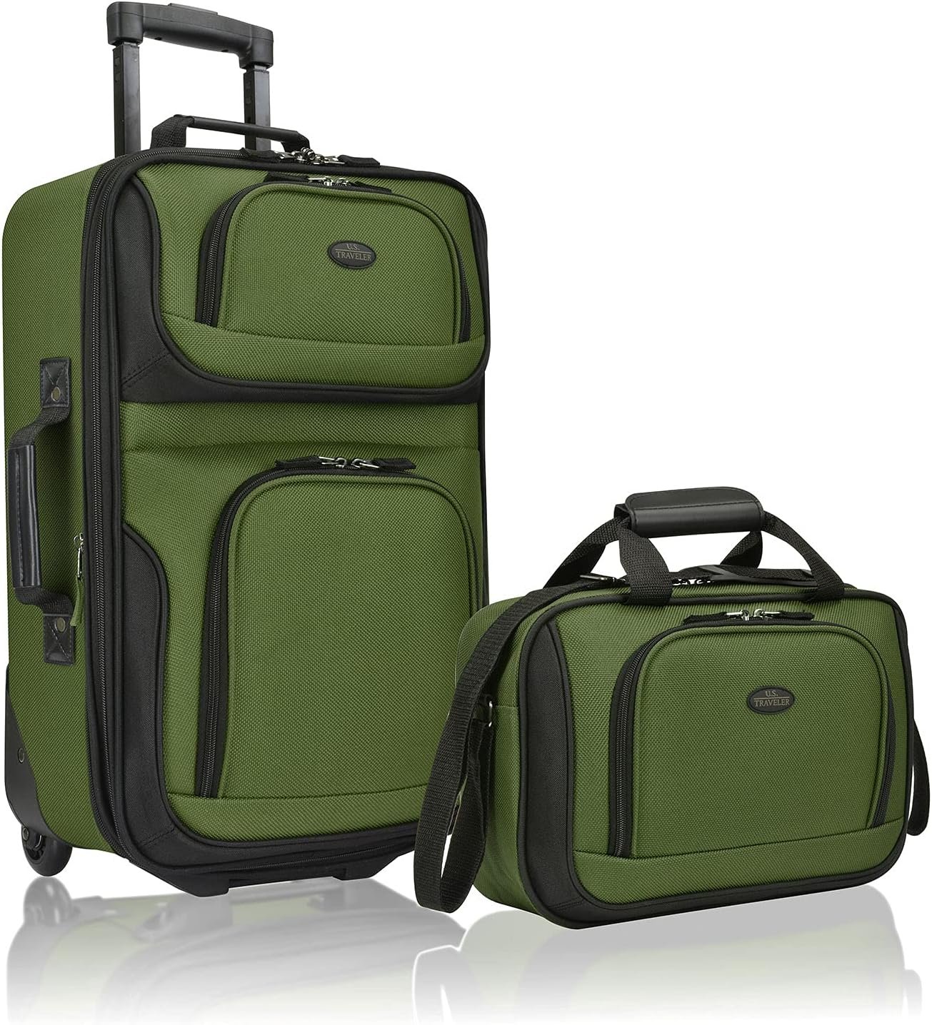 U.S. Traveler Rio Lightweight Carry-On Suitcase 20" Softside Expandable Design, Durable, Business and Travel, Green, Set