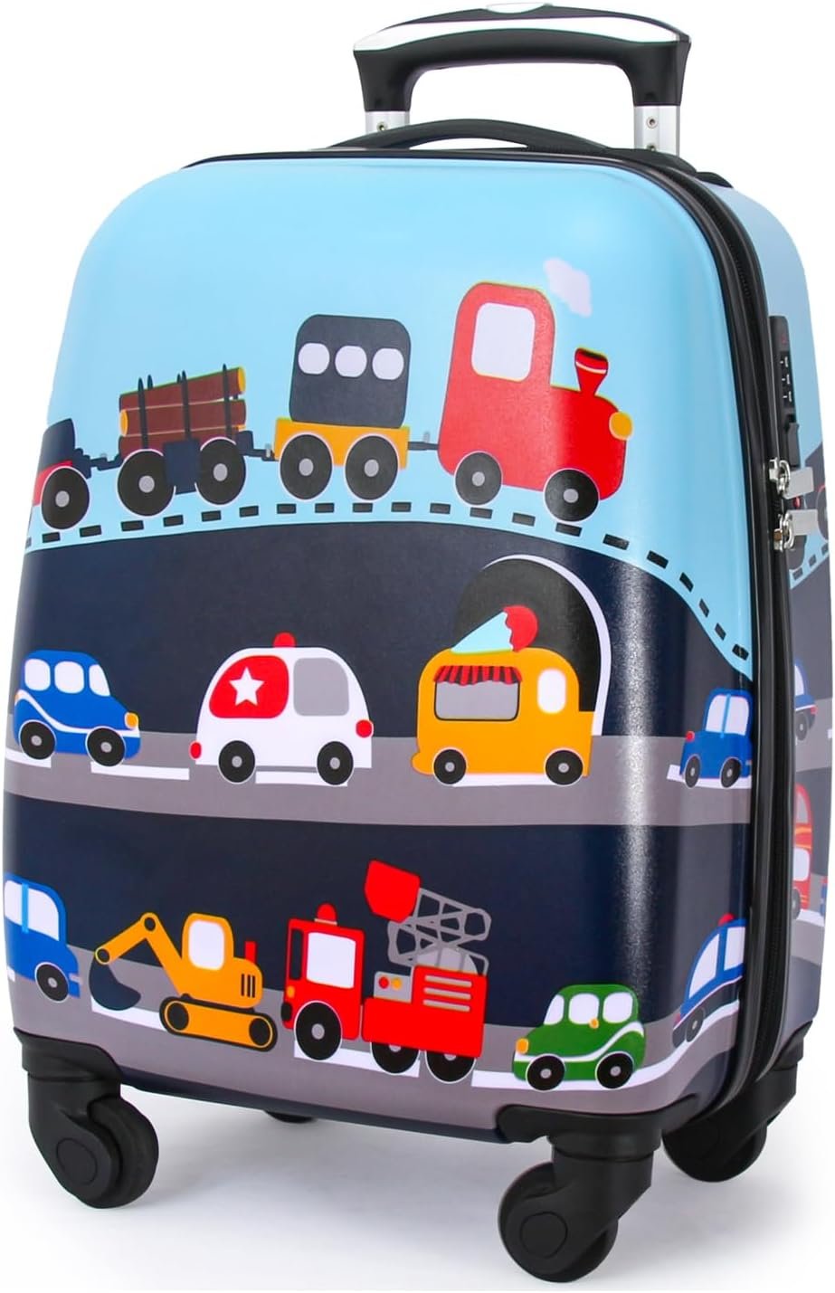 Lttxin Kids Rolling Luggage with Wheels Hard Shell Carry On Suitcase 18 inch for Toddler Boys Veholes