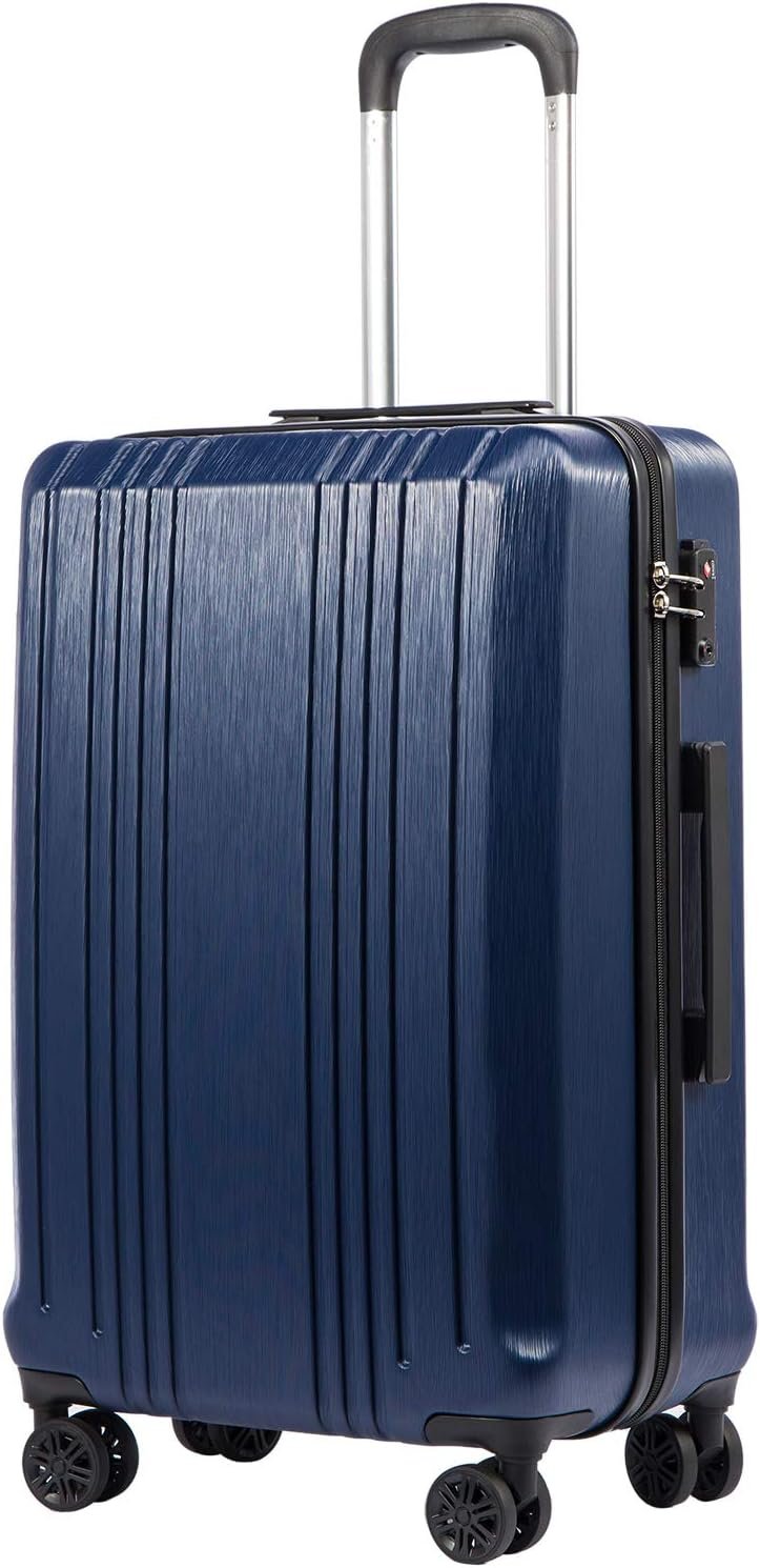 Coolife Luggage Expandable(only 28") Suitcase PC+ABS with TSA Lock Spinner 20in 24in 28in (navy, S(20in_carry on))