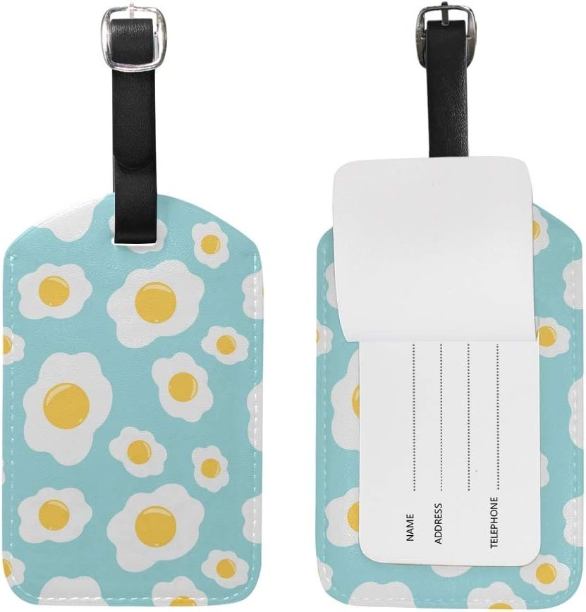 Luggage Tag Travel Suitcase Label ID Tag Fried Eggs Pattern PU Leather for Baggage Kid's Bag 1 Piece