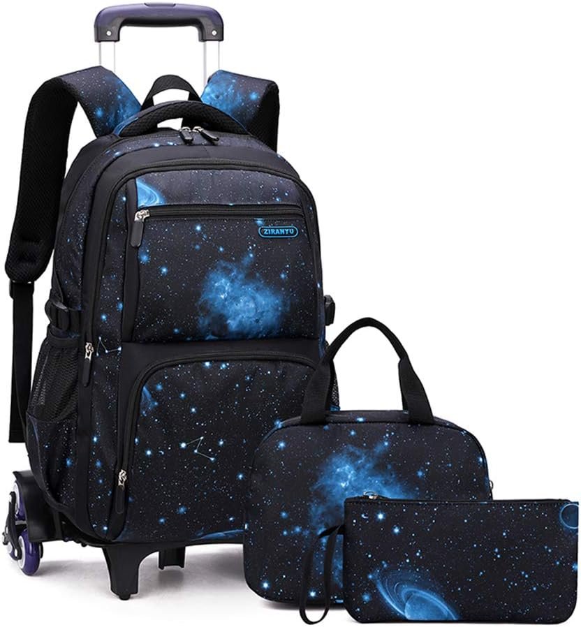 MITOWERMI Boys Rolling Backpacks Kids'Luggage Wheeled Backpack for School Boys Trolley Bags Space-Galaxy Roller Bookbag