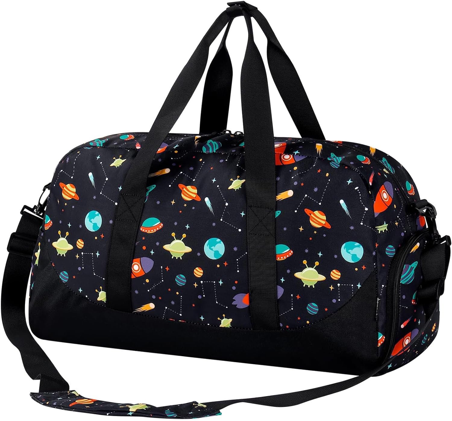 Choco Mocha Kids Duffle Bag Boys Space Duffle Bag for Kids Travel Bag Boys Overnight Bag for Kids Duffel Bags for Toddler Weekender Bag Childrens Kids Gym Sports Sleepover Bag 6-8 Gift Black