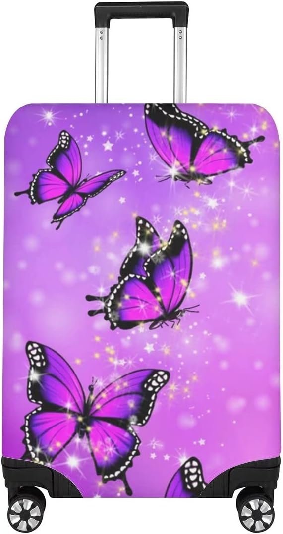 BIGCARJOB Purple Butterflies Luggage Cover for Women Girls,Cute Travel Suitcase Protector Washable Anti-scratch Suitcase Covers,Fit 22-24inch