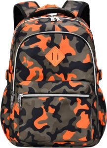 Fun and Functional School Backpack for Kids – A Camo Orange Delight!