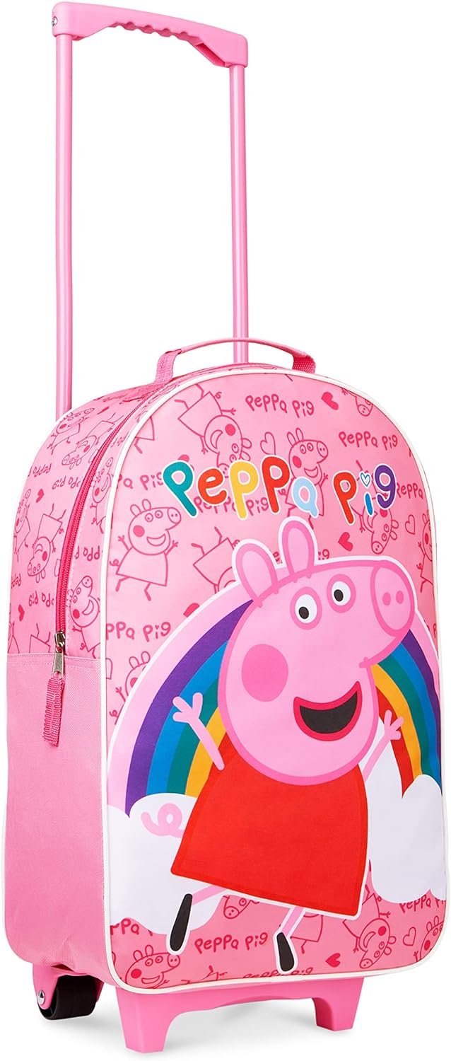 Peppa Pig Kids Suitcase for Girls Foldable Trolley Hand Luggage Bag Carry On Travel Bag with Wheels Cabin Bag Wheeled Bag with Handle Trolley Suitcase for Kids