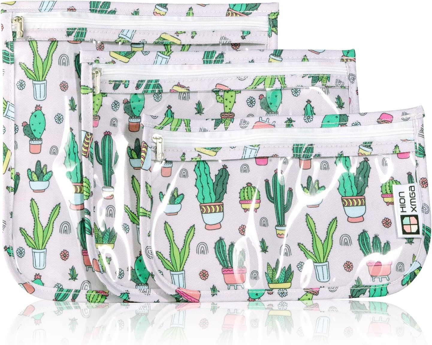 TSA Approved Toiletry Bag,Set of 3 Clear Travel Toiletry Bag Quart Size Zipper Travel Pouch,Waterproof Travel Makeup Cosmetic Bag for Women Men Kids Toiletries Carry on,Cacti A