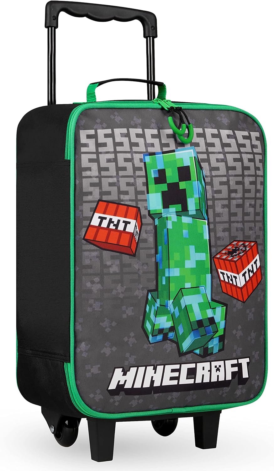 Minecraft Kids Suitcase for Boys and Girls Foldable Trolley Hand Luggage Bag Carry On Gamer Travel Bag with Wheels Size Cabin Bag Wheeled Bag with Handle Trolley Suitcase Boys