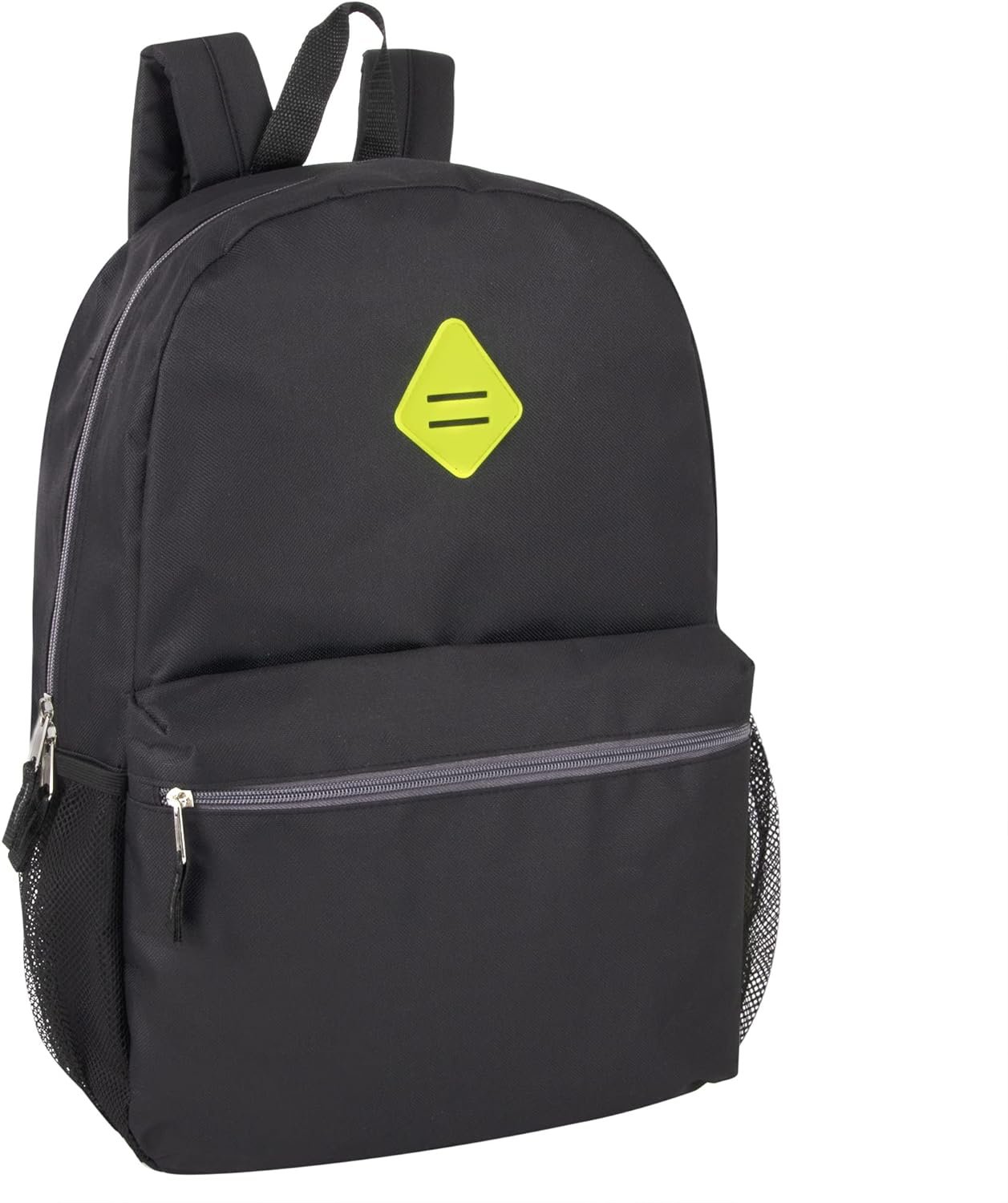 19 Inch School Backpacks with Mesh Side Pockets – Basic Large Solid Color Backpacks for Kids, Men, Women, Travel (Black/Yellow)