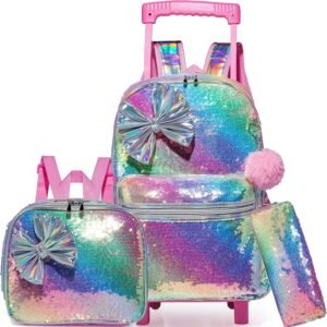 Stylish Bowknot Rolling Backpack for Girls – Versatile Travel Set