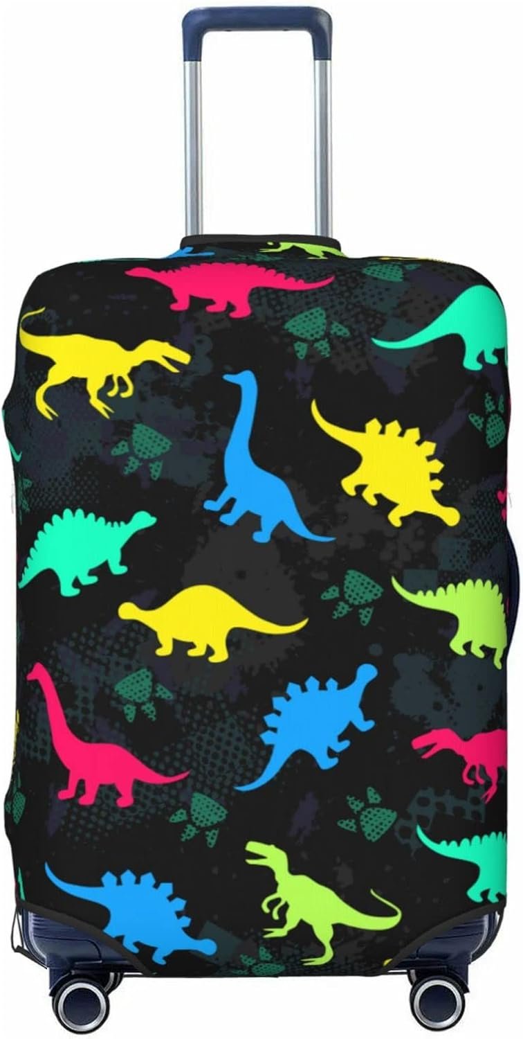 ONLY COVER, NOT INCLUDING THE SUITCASE Travel Luggage Cover Colorful Dinosaur for Boy Suitcase Protector Washable Baggage Covers (for 18-21 inch luggage)