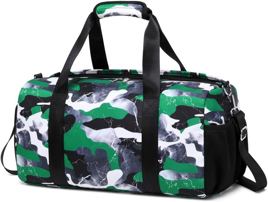 Travel Duffle Gym Sports Bag Dance Weekender Overnight Cheer Suitable For Kids Teen And Adults With Shoe Compartment Wet Pocket (Green)