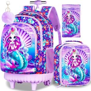 GXTVO Girls Mermaid Rolling Backpack Set – Stylish & Practical School Gear