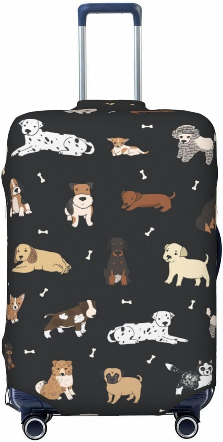 Lovely Dog And Bone Pattern Luggage Suitcase Covers Elastic Washable Cartoon Pets Luggage Protector Travel Suitcase Protective Cover For Kid And Adult, M (Fit 22-24 Inch Luggage)