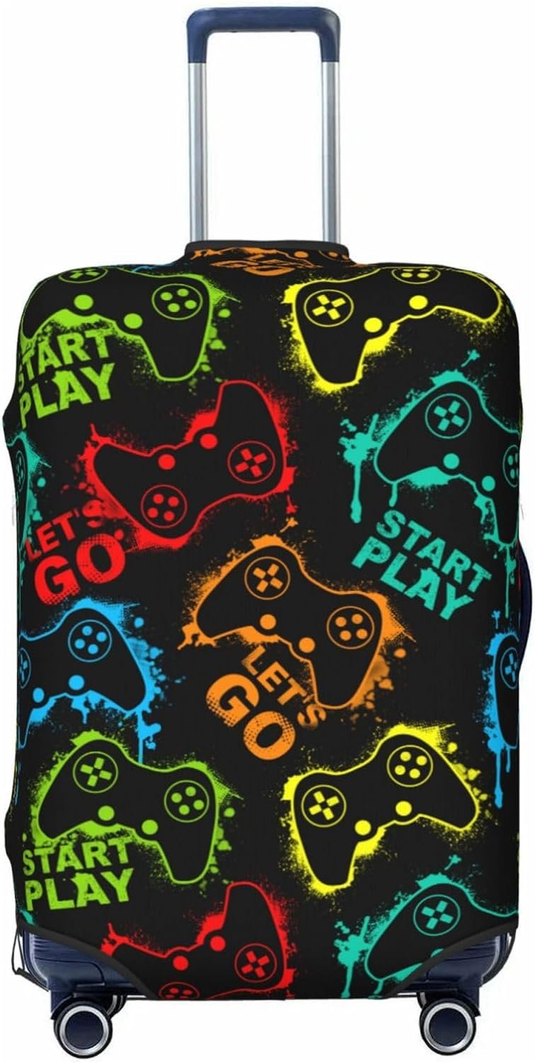 Colorful Silhouettes Game Joystick Luggage Suitcase Cover Elastic Washable Fashionable Luggage Protector Travel Suitcase Protective Cover For Kid And Adult, L (Fit 25-29 Inch Luggage)
