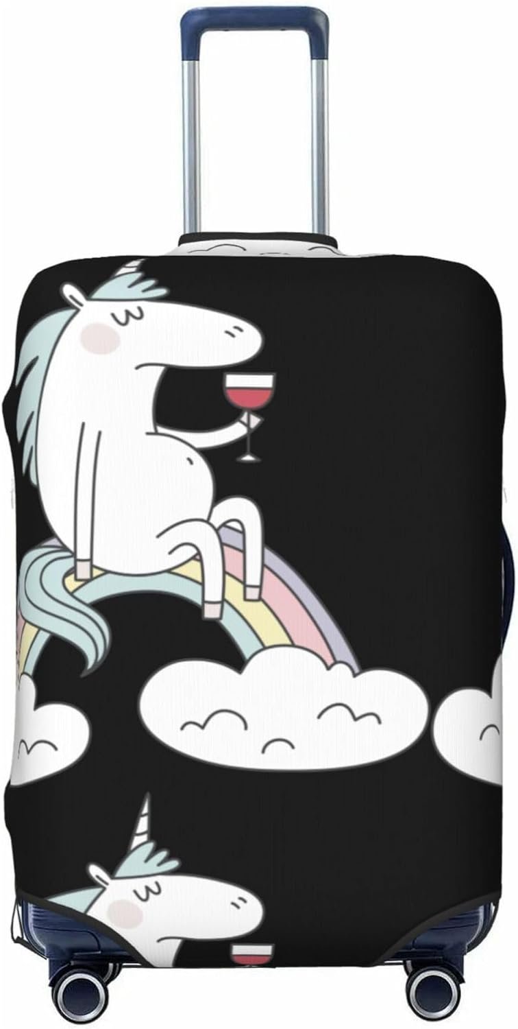 Unicorn And Wine Luggage Cover Washable Elasticated Luggage Covers for Suitcase tsa Approved Stylish Dust and Scratch Resistant Luggage Case Protector for Kids and Adults