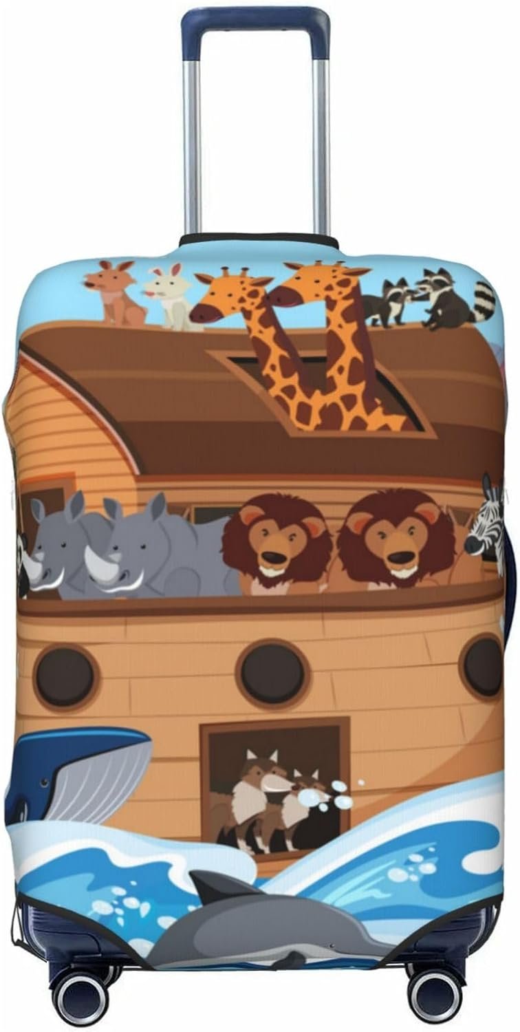 Animals On Noah'S Ark Print Elastic Travel Luggage Cover Suitcase Protector Bag, Anti-Scratch, Washable Suitcase Sleeve For Kid Adult,For 18-32 Inch Luggage
