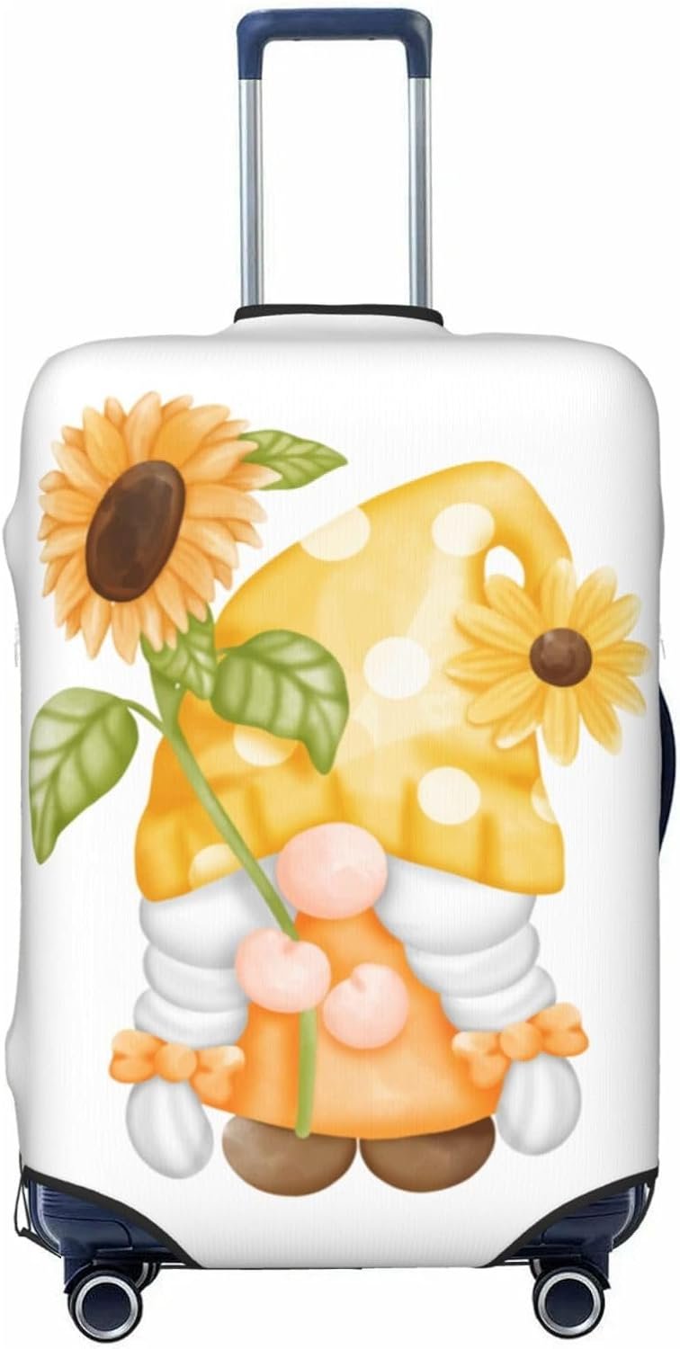Sunflower Gnomes 3 Print Elastic Travel Luggage Cover Suitcase Protector Bag, Anti-Scratch, Washable Suitcase Sleeve For Kid Adult,For 18-32 Inch Luggage