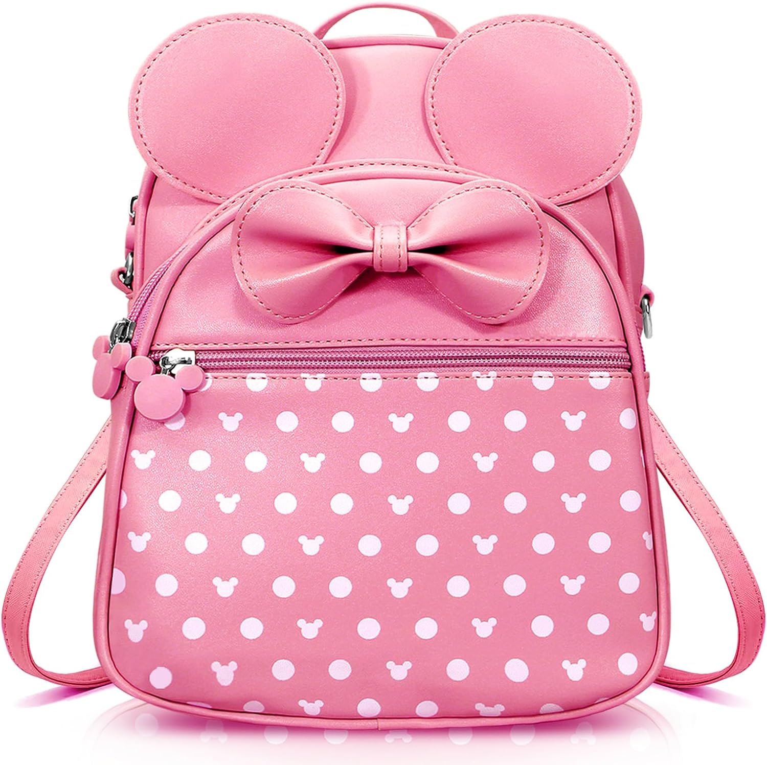 Voikukka Cute Girls Backpacks for Kids Mini Mouse Backpack Purse Pink Toddler Backpacks Small Travel Kid Daypack Women Convertible Shoulder Bag Bowknot Little Girls Children Backpack