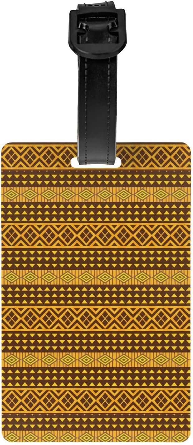 Yellow and Brown Triangles Print Unique Personalized Luggage Travel Bag Tags and Identifier for Men Women Kids, MC700