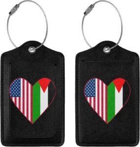 Pu Leather Travel Bag Tag Review – Unique Half Palestine & Half USA Flag Design