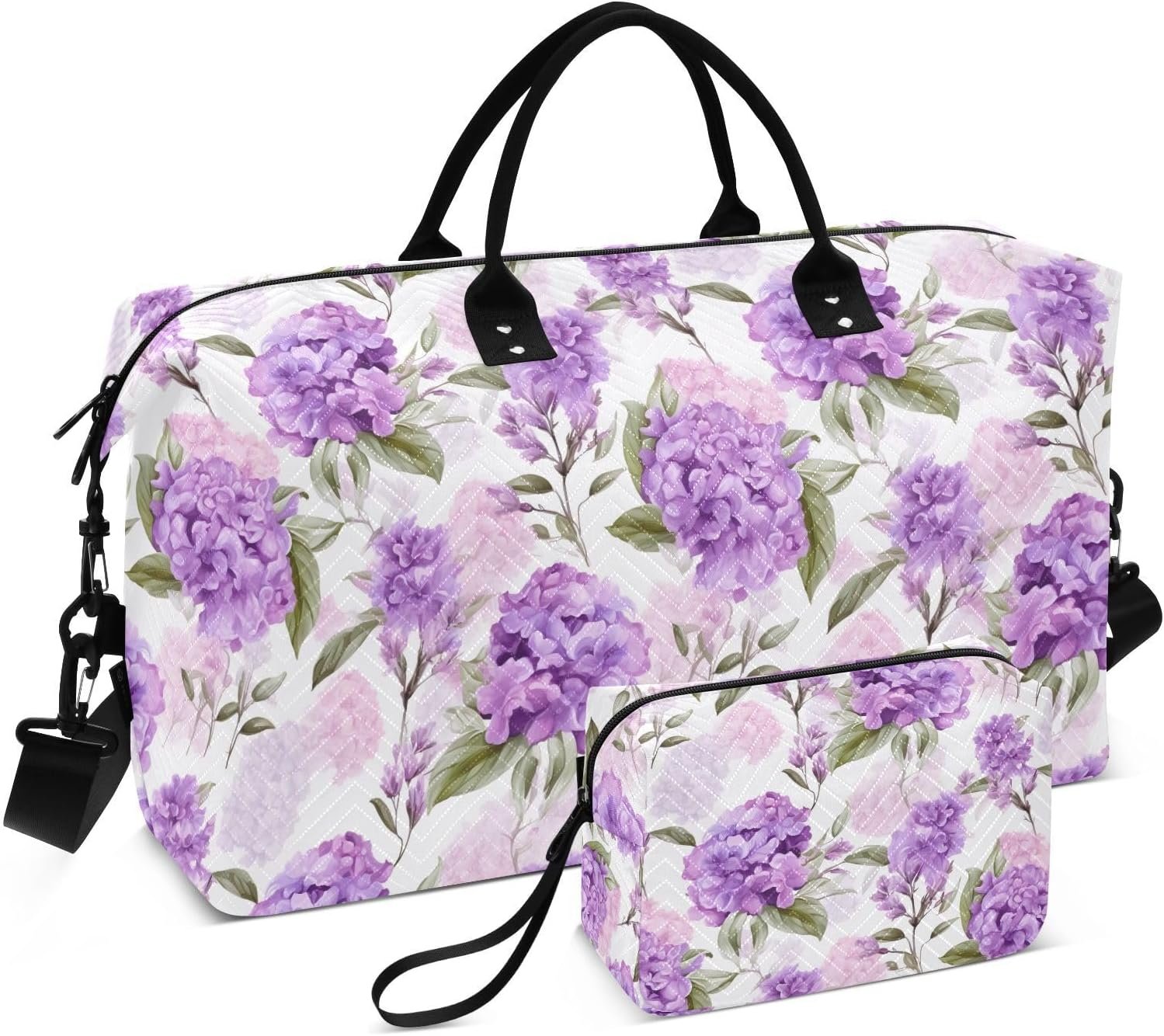 Colorful Hydrangeas Flowers Purple Travel Duffel Bags for Boys Girls 34L Weekender Overnight Bag with Toiletry Bag Luggage Bag with Comfort Handle for Travel Storage