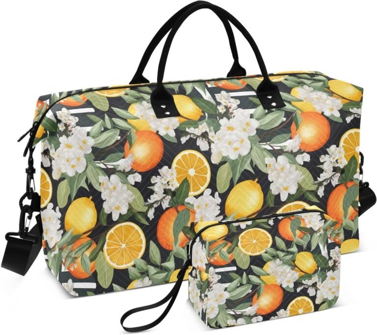 Lemons Flower Leave Stripe Duffel Bags: Premium Travel Companion