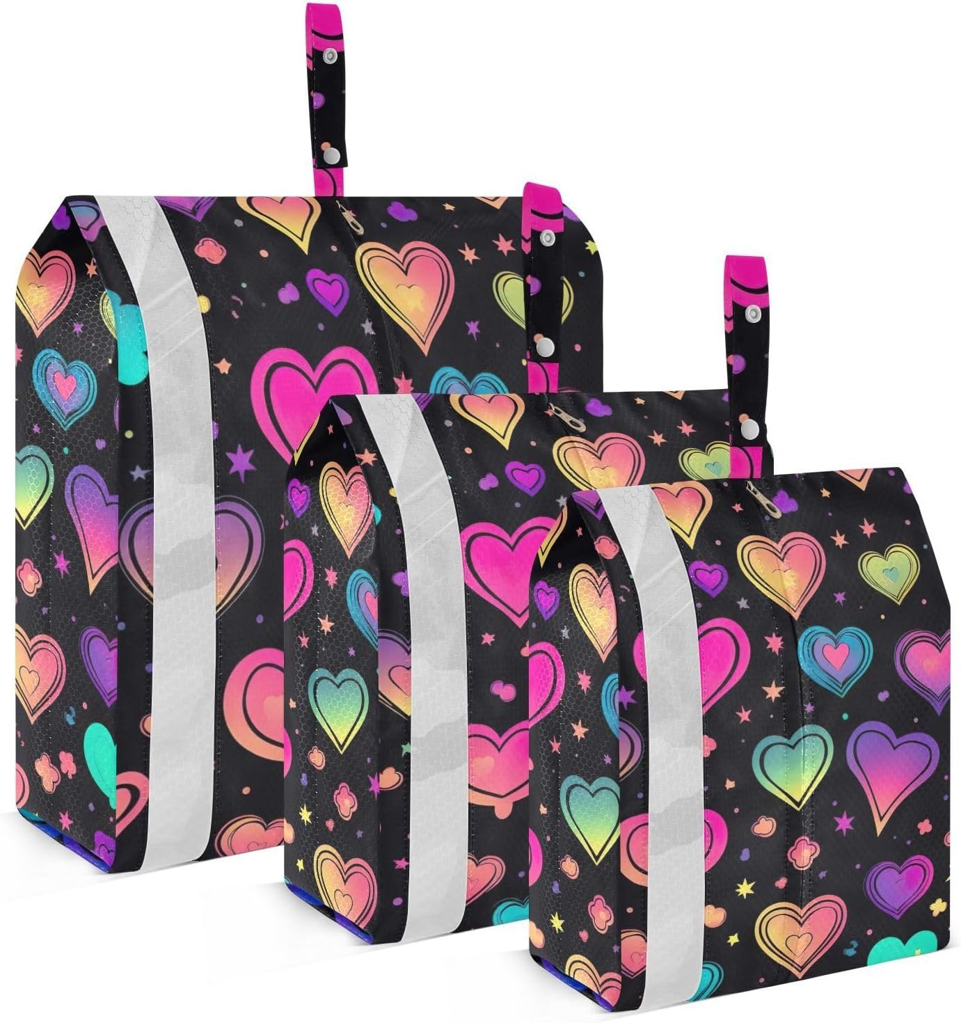 Colorful Heart Black Packing Cubes for Suitcases 3 Set Compression Expandable Luggage Packing Organizers for Carry on Suitcase Travel Accessories Luggage Organizer Bags Set