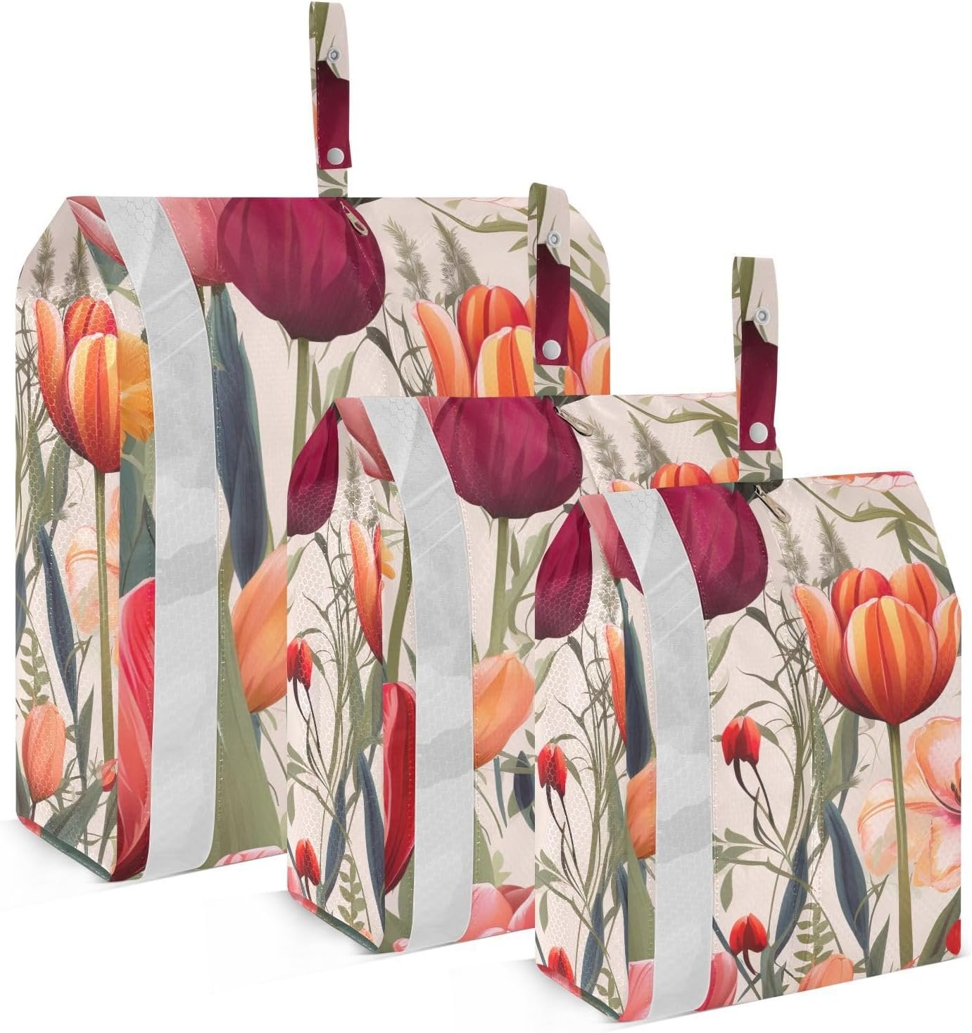 Watercolor Tulips Leaves Flowers Packing Cubes for Suitcases 3 Set Compression Lightweight Luggage Packing Organizers for Carry on Suitcase Travel Accessories Luggage Organizer Bags Set
