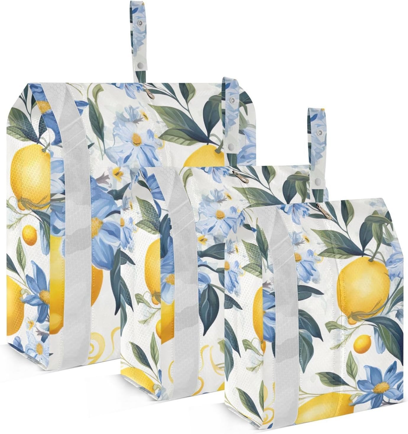 Watercolor Lemon Flowers Blue Packing Cubes for Suitcases 3 Set Compression Lightweight Luggage Packing Organizers for Carry on Suitcase Travel Essentials Luggage Organizer Bags Set