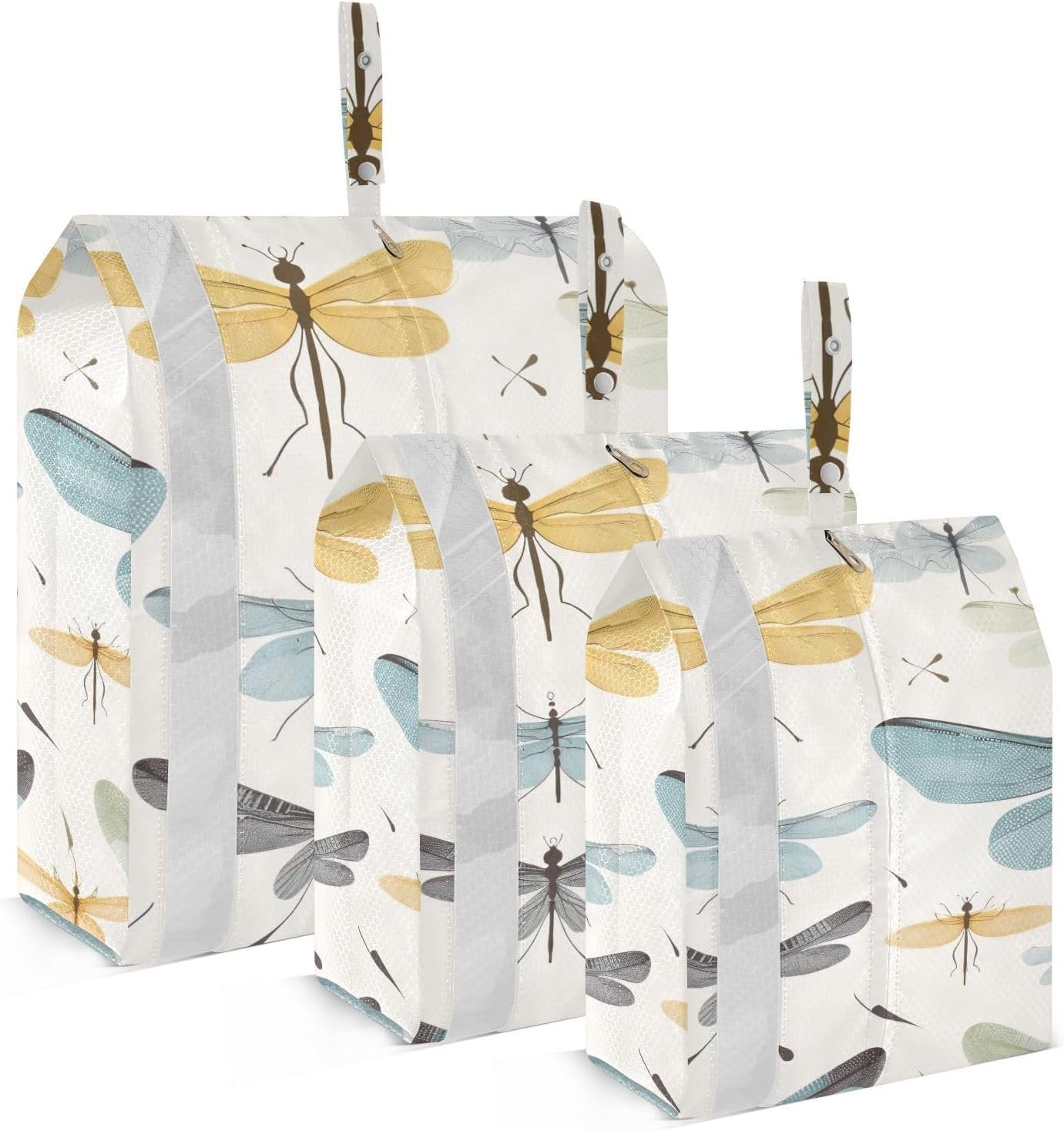 Watercolor Dragonflies White Packing Cubes for Travel 3 Set Compression Expandable Luggage Packing Organizers for Carry on Suitcase Travel Essentials Luggage Organizer Bags Set