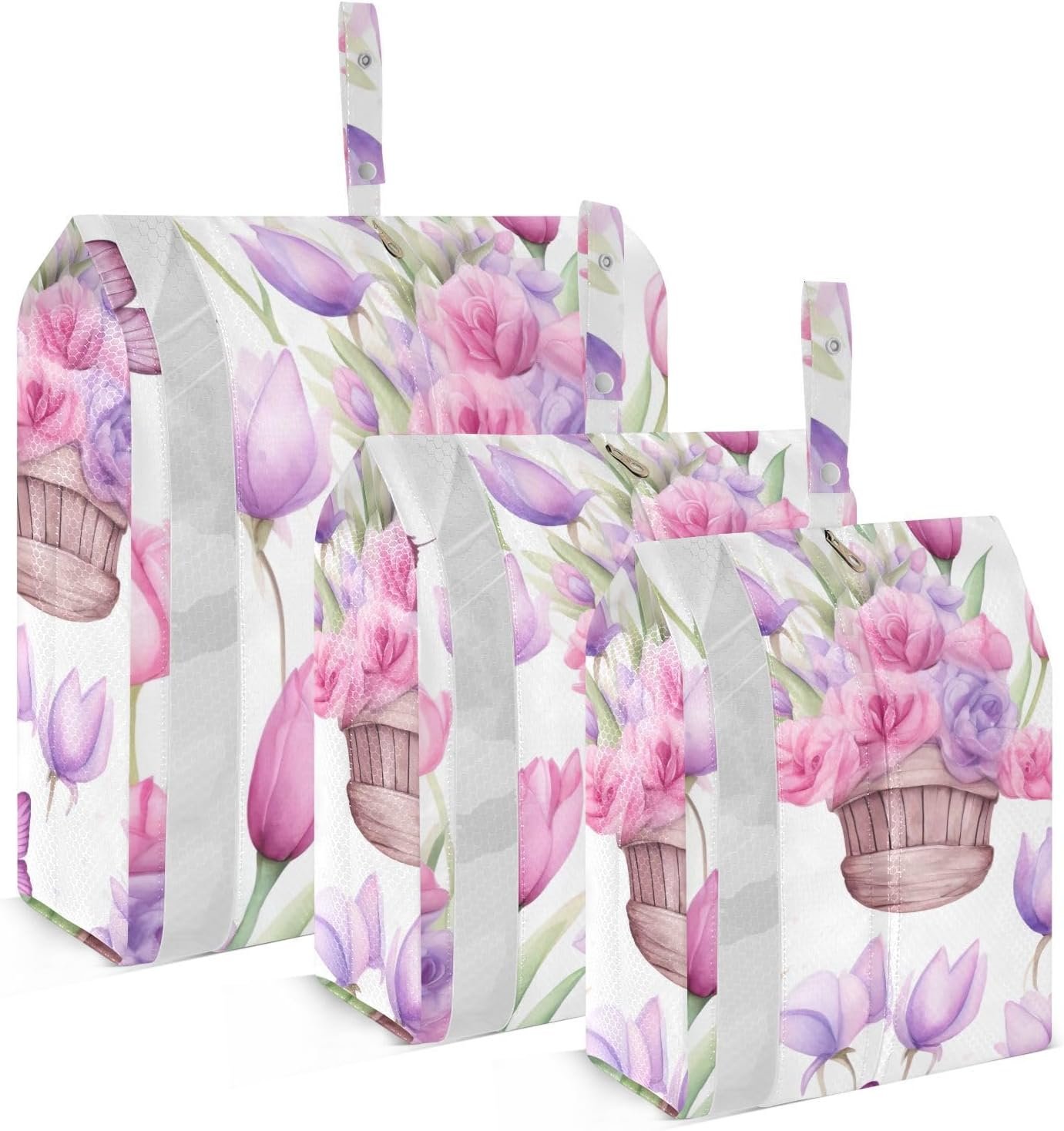 Tulips Watercolor Flower Packing Cubes for Travel 3 Set Lightweight Compression Luggage Packing Organizers for Carry on Suitcase Travel Accessories Luggage Organizer Bags Set