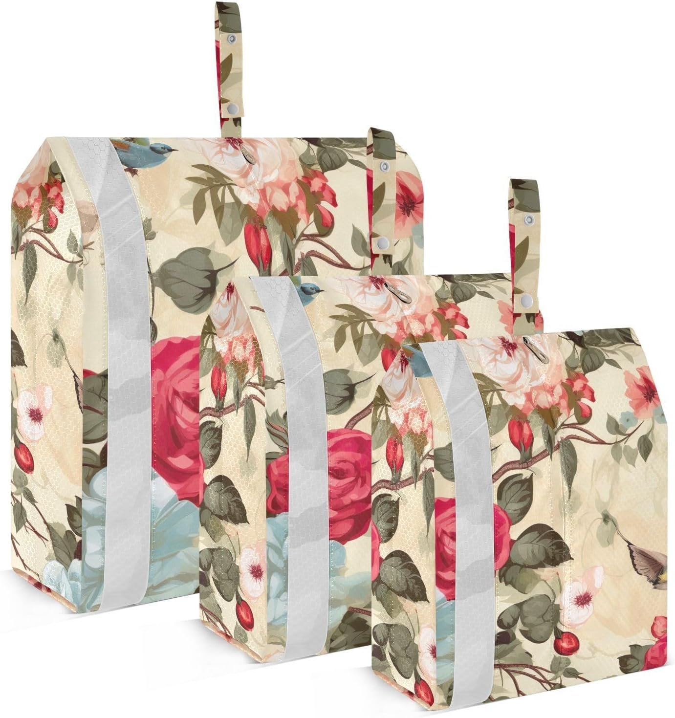 Watercolor Rose Birds Vintage Packing Cubes for Suitcases 3 Set Lightweight Compression Luggage Packing Organizers for Carry on Suitcase Travel Essentials Luggage Organizer Bags Set
