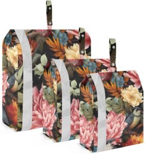 Watercolor Birds Flowers Black Packing Cubes – Efficient Travel Organization