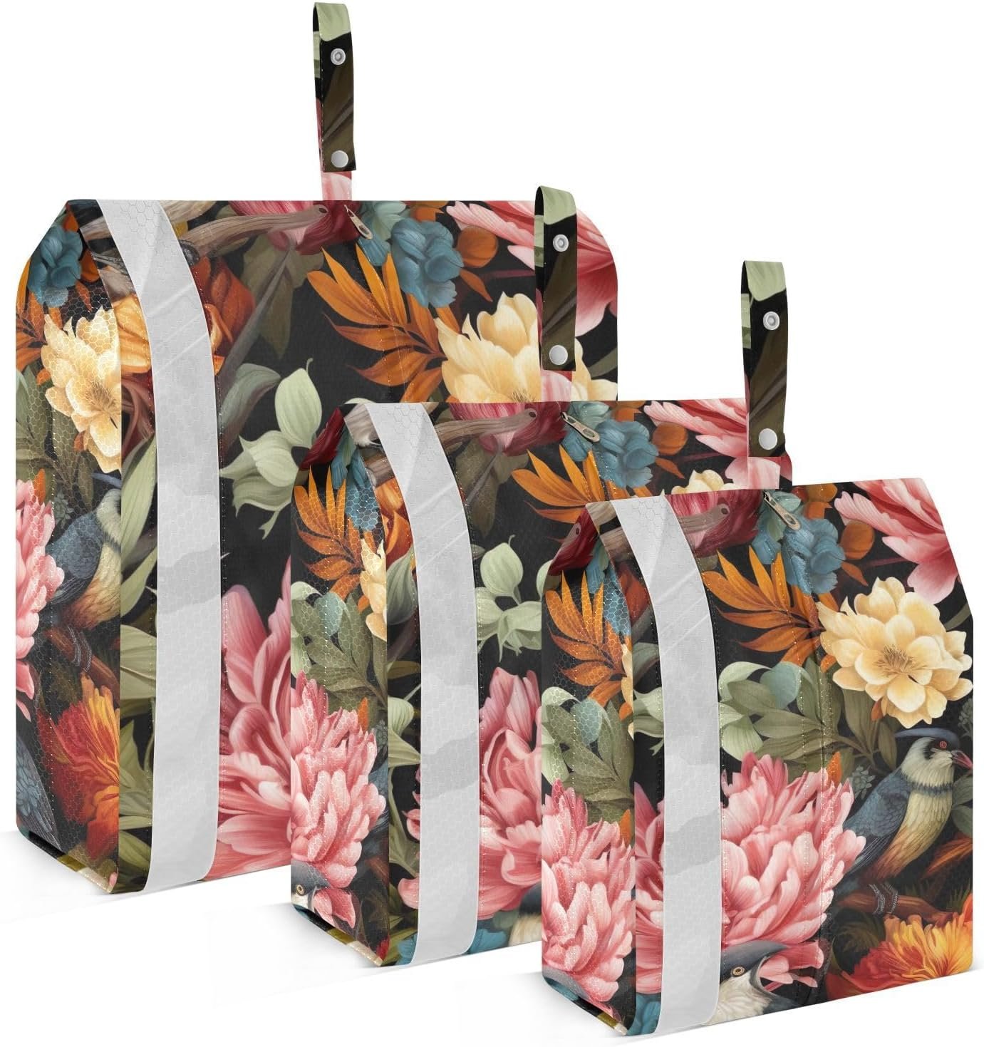 Watercolor Birds Flowers Black Packing Cubes for Suitcases 3 Set Lightweight Compression Luggage Packing Organizers for Carry on Suitcase Travel Accessories Luggage Organizer Bags Set