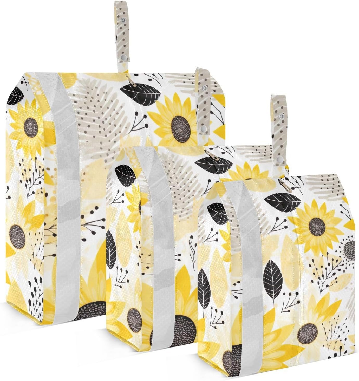 Colorful Sunflowers Leaves White Packing Cubes for Suitcases 3 Set Compression Lightweight Luggage Packing Organizers for Carry on Suitcase Travel Essentials Luggage Organizer Bags Set