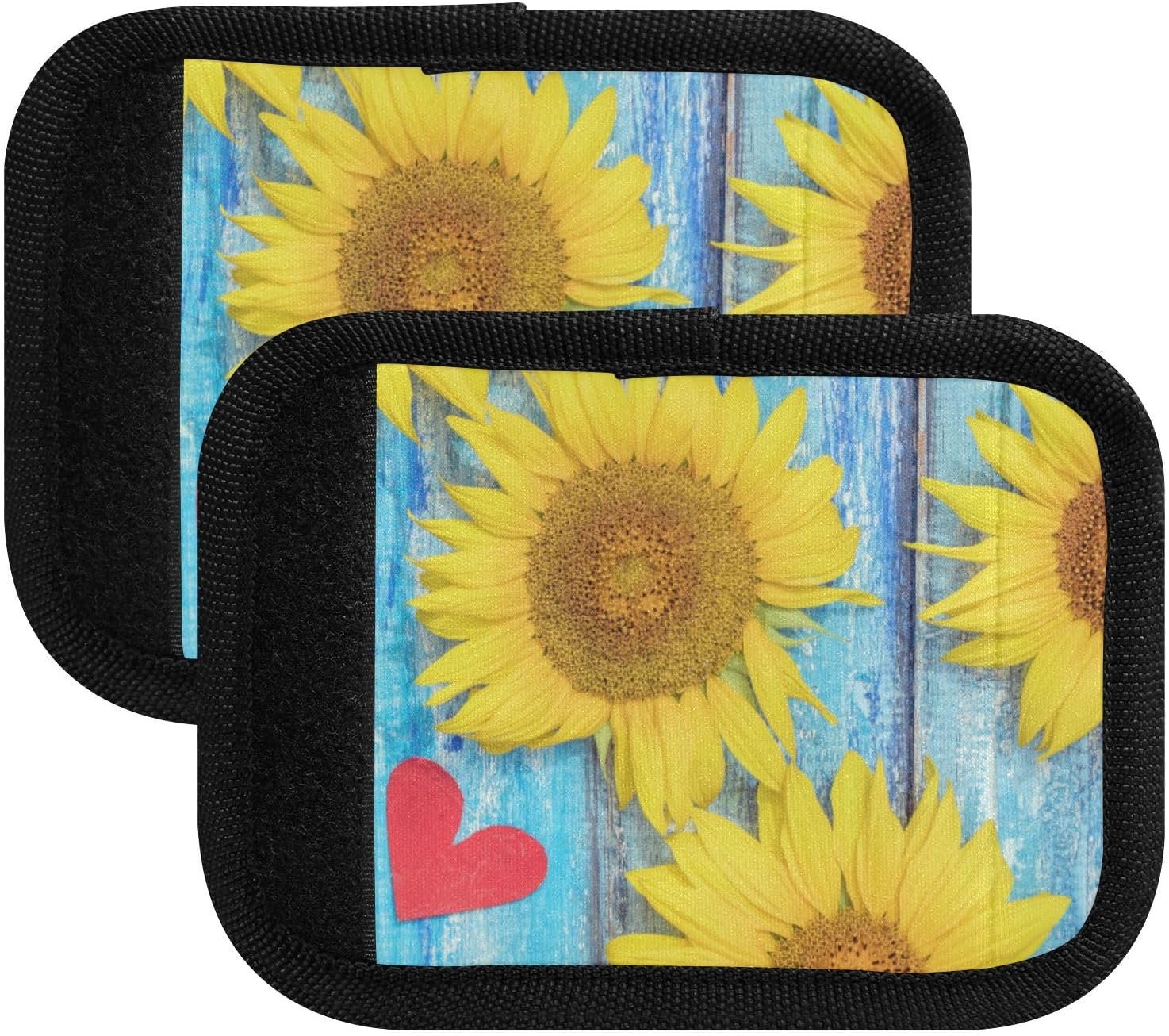 Sunflower Love Heart Luggage Handle Wrap for Suitcase,Set 2 Pcs Travel Accessories for Women Girls Personalized Luggage Handles Wrap Grips No-Slip Door Handle Protector Covers