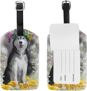 Stylish Travel with Husky Watercolor Luggage Tag