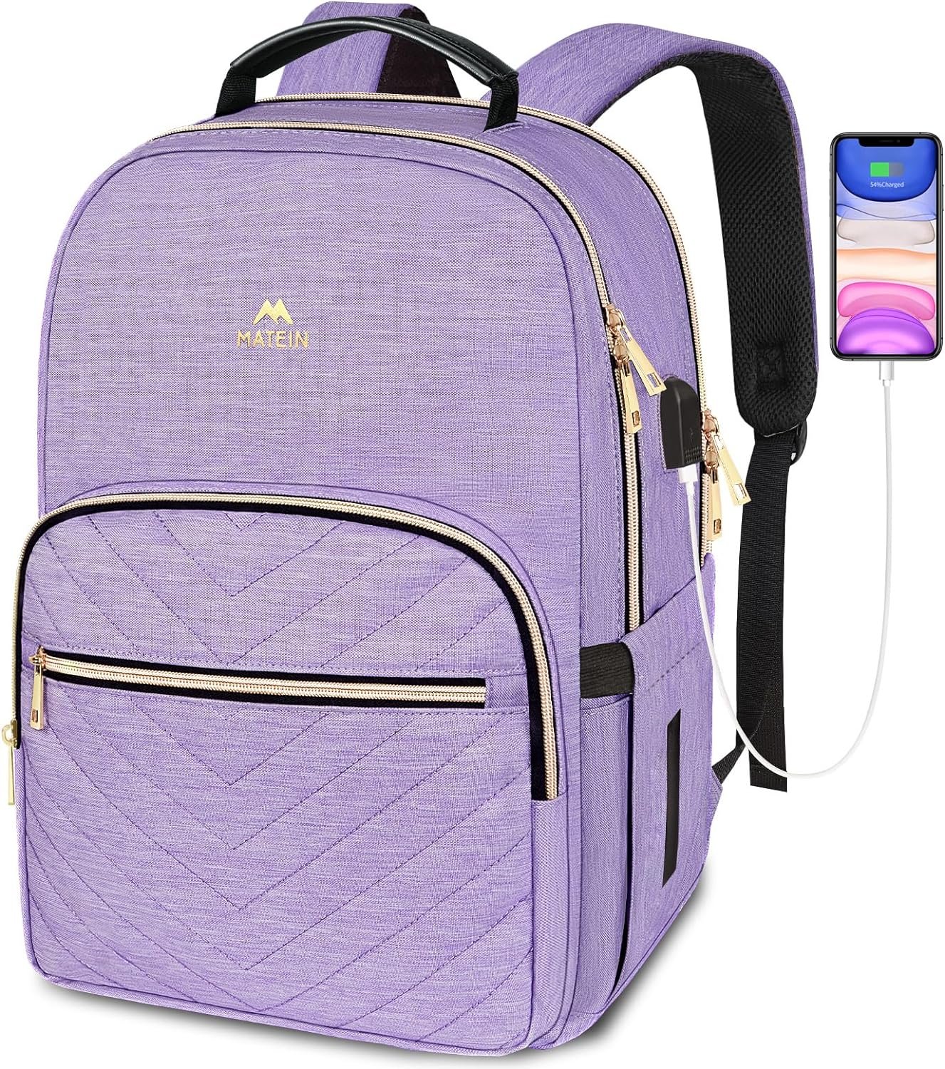MATEIN Laptop Backpack for Women, Anti Theft 15.6 inch College School Bookbag for Girls with USB Charging Port, Water Resistant Stylish Travel Computer Work Backpack with for Nurse, Purple